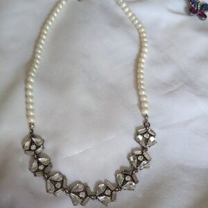 LOFT Pearl and Silver Crystal Necklace